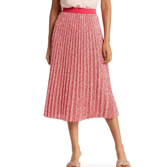 Vince Camuto Dresses & Skirts - XS + XXL - VINCE CAMUTO - Pleated Midi Skirt Pink Red Ivory NEW